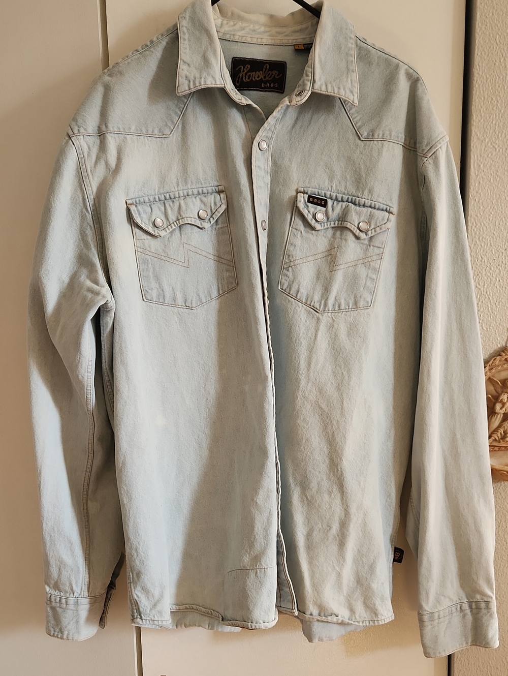 Vintage Howler Brothers Iconic Pearl Snap Down Denim Cotton Rodeo Shirt Sz L